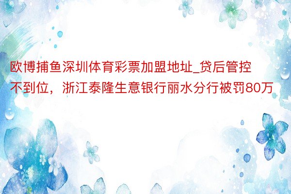 欧博捕鱼深圳体育彩票加盟地址_贷后管控不到位，浙江泰隆生意银行丽水分行被罚80万